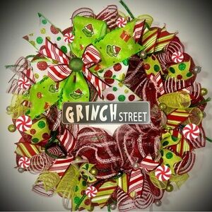 Grinch Christmas wreath XL 22 inch handmade grinch decorations Whoville